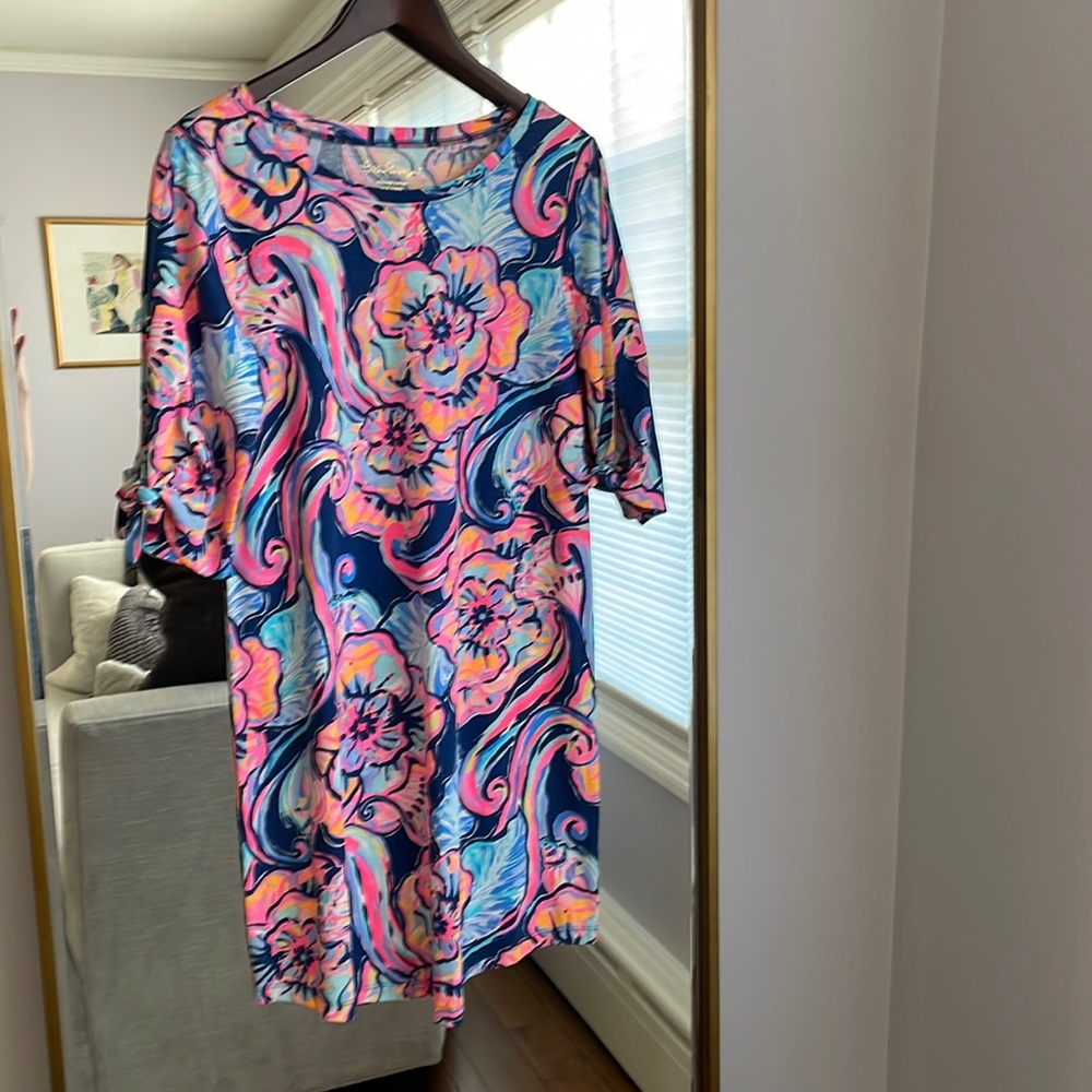 Printed stretch knit shift dress